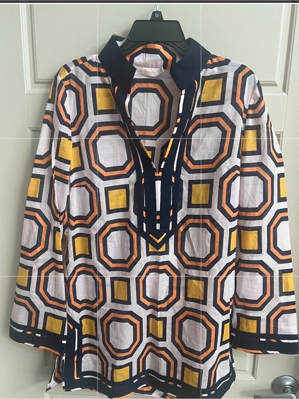 Tory Burch Geometric Print Tunic Sz M old money vacation summer resort coastal